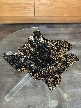 Decorative Black and Gold Speckled Art Glass Bowl
